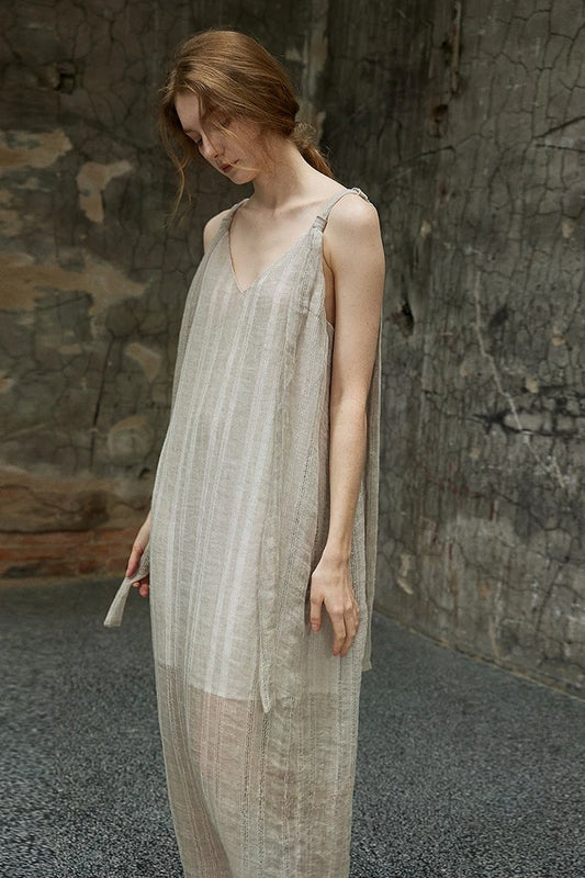 Linen jacquard crochet dress