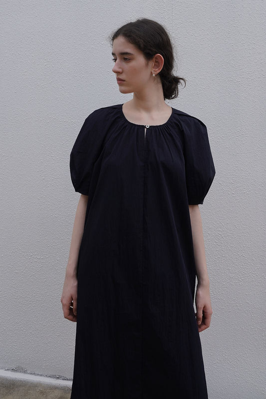 Grace pleated cotton dress navy