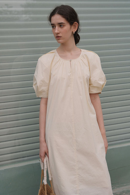 Grace pleated cotton dress cream white