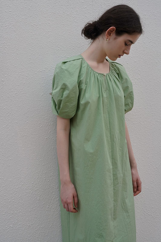 Grace pleated cotton dress green