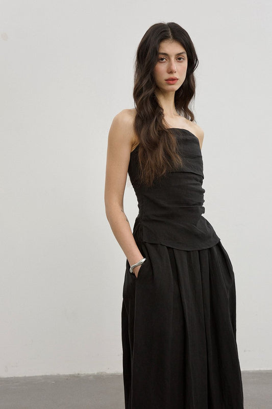 Bud linen dress black